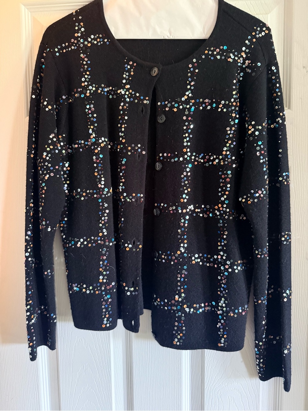 Black Sequin-Embellished Women's Cardigan Sweater